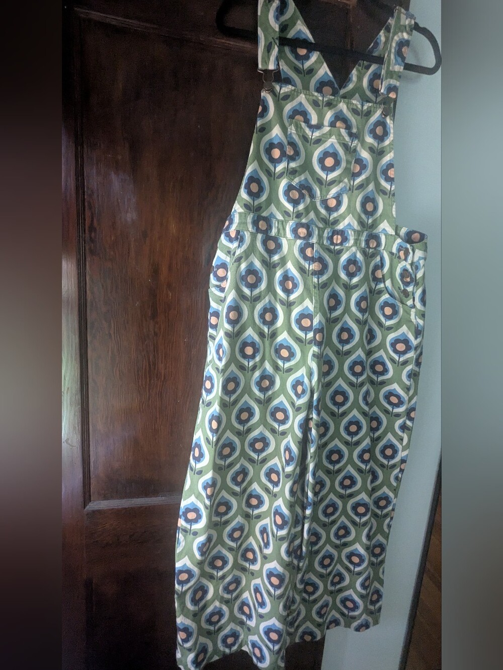 ModCloth Green and Navy Patterned Wide-Leg Overalls - Picture 2 of 2